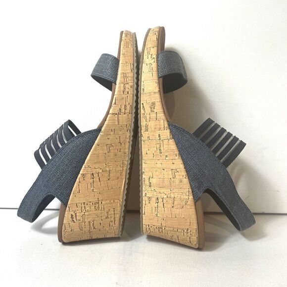 Skechers Luxe Foam Wedge Women's 11 Blue Fabric Sandals Sling Back Open Toe NEW - Picture 5 of 12